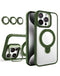 Funda transparente magnética con 2 soportes y lente de cámara para iPhone 15 Pro Max en Guatemala, compra mayoristas de accesorios, fundas y soportes en SlowBack.