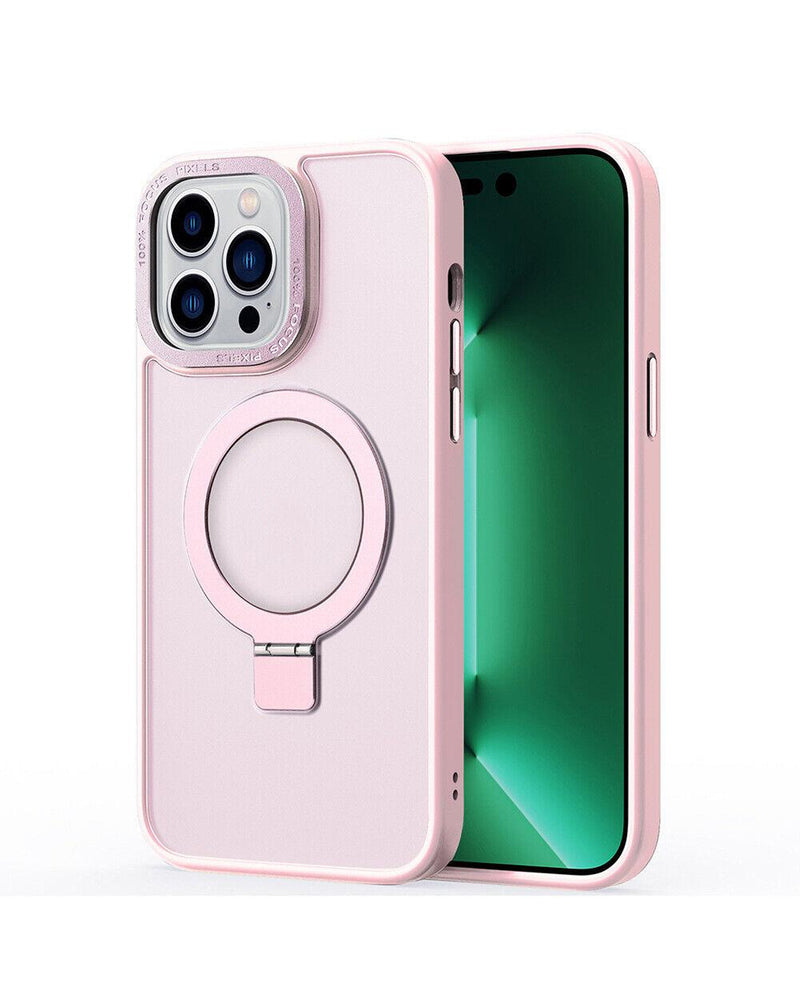 Encuentra la funda de carga inalámbrica Carbon con soporte de anillo para iPhone 15 Pro Max en Guatemala, disponible en color rosa de la marca SlowBack.