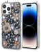 Protector de silicona negro con diseño de flores cristalinas para iPhone 15 Pro Max en Guatemala, ideal para mayoristas de accesorios de teléfono.