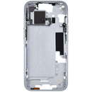 Chasis medio iPhone 15 azul (A2846) usado con piezas pequeñas, ideal para reparación de estructura.