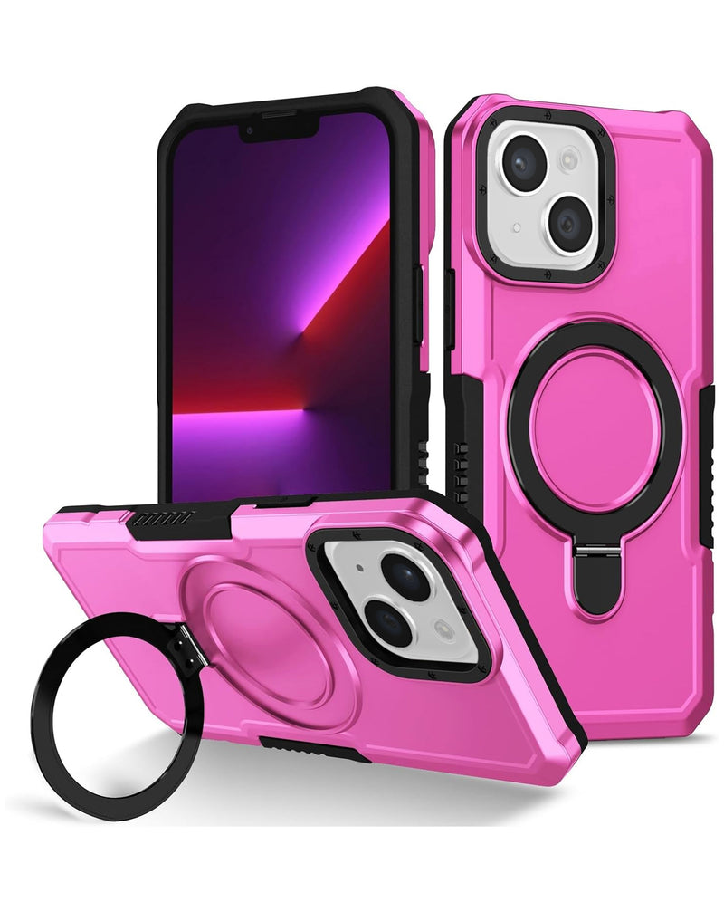 Protege tu iPhone 14 Plus/15 Plus con estilo en Guatemala con este estuche rosa de PC resistente a golpes y con soporte de anillo.
