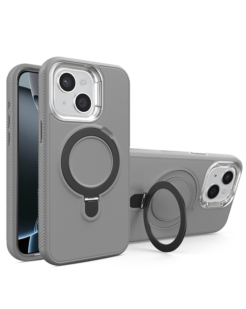Case heavy duty con carga inalambrica y kickstand iPhone 14 Plus / 15 Plus (GRAY)