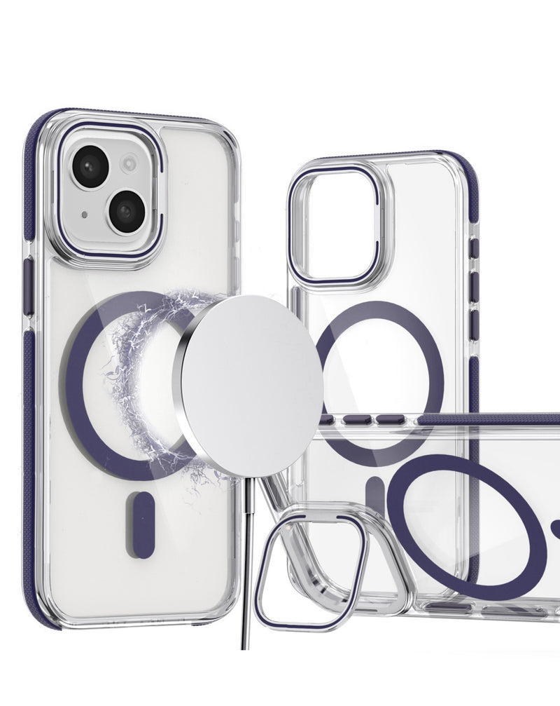 Protege tu iPhone 14 Plus / 15 Plus con una funda magnética transparente con soporte de cámara en Guatemala.