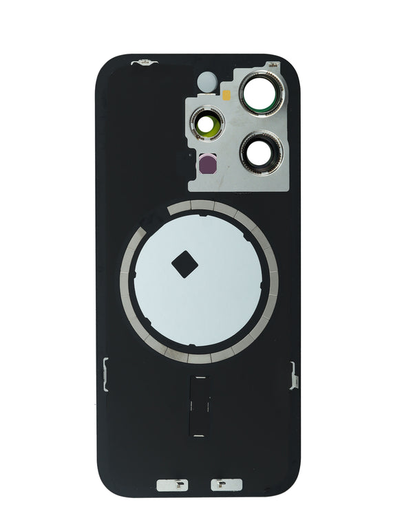 Encuentra tapas traseras con marco y magnet MagSafe para iPhone 15 Pro en Guatemala, en un color Negro Titanium de alta calidad y sin logo.