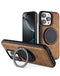 Funda de cuero delgada con carga inalámbrica y soporte para iPhone 15 Pro en color marrón disponible en Guatemala.