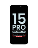 Reparación de pantalla original con sensor de proximidad flex preinstalado para iPhone 15 Pro en Guatemala.