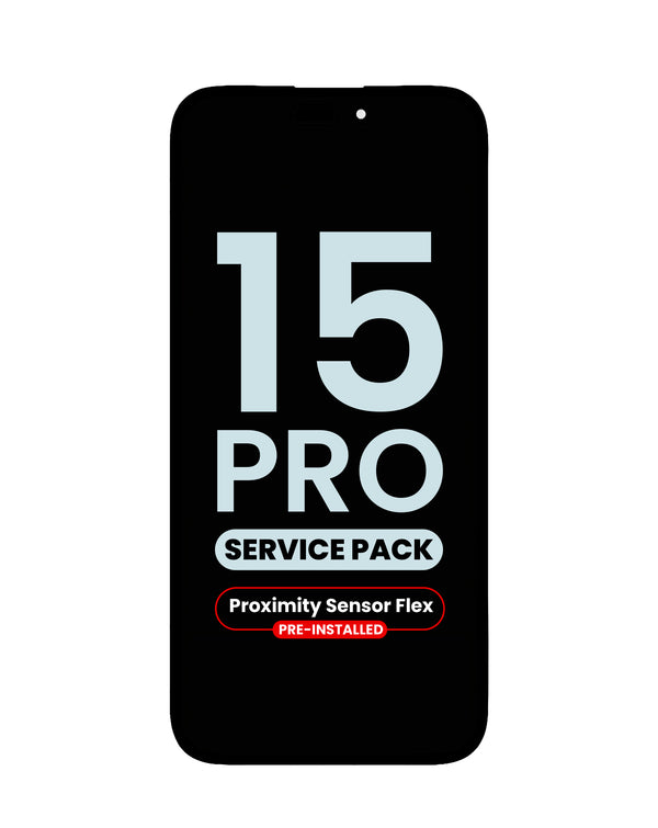 Reparación de pantalla original con sensor de proximidad flex preinstalado para iPhone 15 Pro en Guatemala.