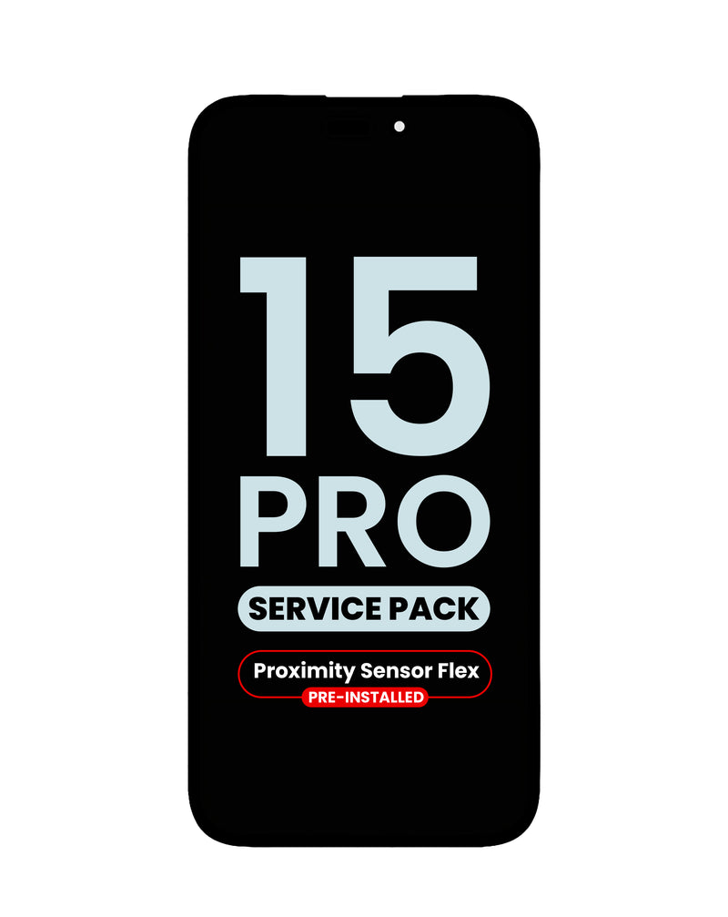 Reparación de pantalla original con sensor de proximidad flex preinstalado para iPhone 15 Pro en Guatemala.