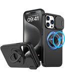 Encuentra el Estuche Ring Stand en Negro con cubierta deslizante para lente de cámara para iPhone 15 Pro en Guatemala.