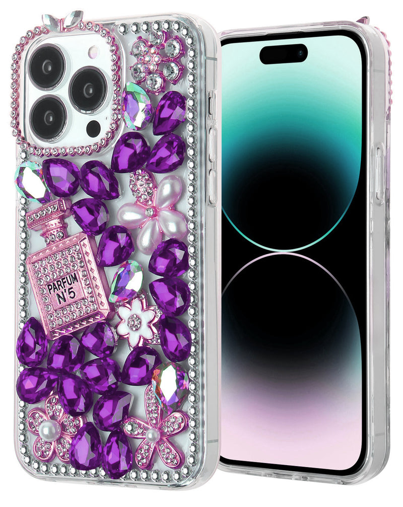 Encuentra la Funda dura de silicona Crystal Flower Perfume PURPLE para iPhone 15 Pro en Guatemala, ideal para proteger tu dispositivo con estilo.