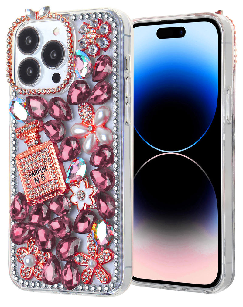 Protege tu iPhone 15 Pro con estilo con una funda de silicona dura Crystal Flower Perfume en Guatemala.