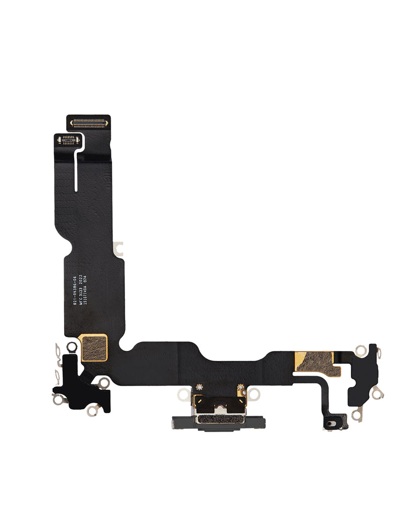 Reparación de puerto de carga flex para iPhone 15 Plus en Guatemala, disponible en color negro.