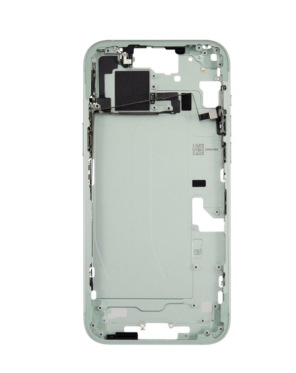 Reparación de marco intermedio con piezas pequeñas para iPhone 15 Plus en Guatemala.