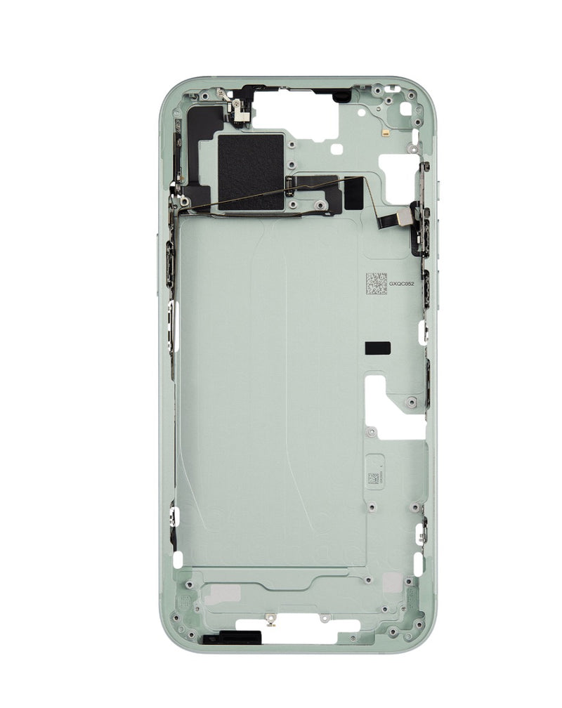 Reparación de marco intermedio con piezas pequeñas para iPhone 15 Plus en Guatemala.