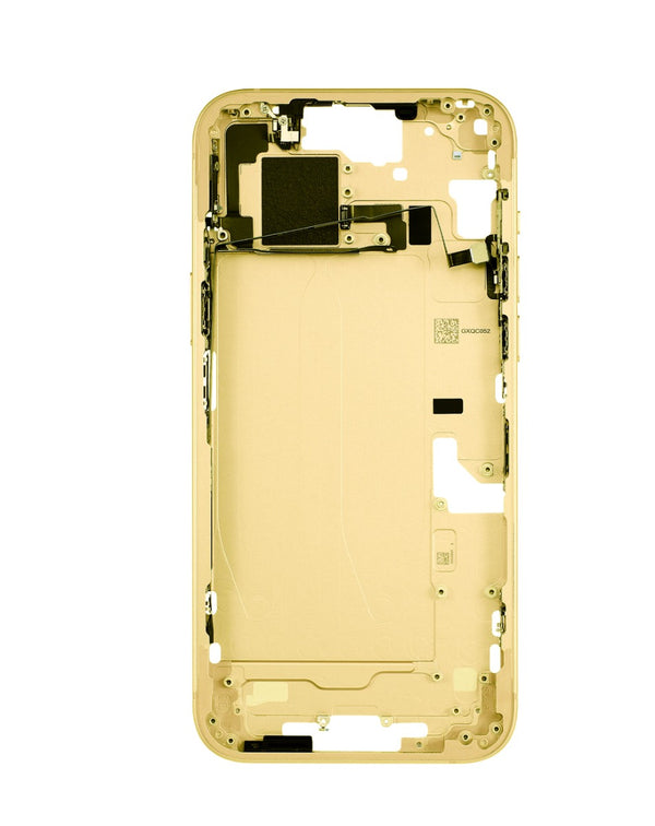 Compra al mayor el marco intermedio amarillo con piezas pequeñas para iPhone 15 Plus en Guatemala, ideal para reparaciones en talleres especializados.