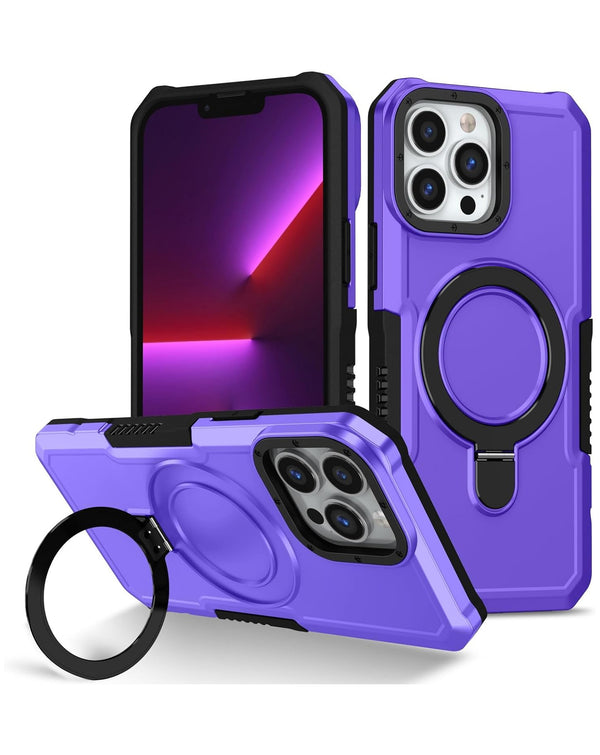 Compra el mejor case rígido antishock para iPhone 15 Pro Max en Guatemala, ideal para proteger tu dispositivo y con soporte para anillo en color morado.