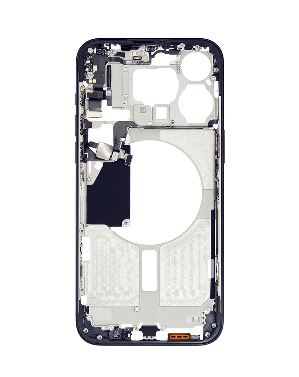 Reparación de marco central con piezas pequeñas para iPhone 15 Pro Max en Guatemala.