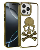Encuentra la mejor funda de diseño de calavera transparente dorado para iPhone 15 Pro Max en Guatemala.