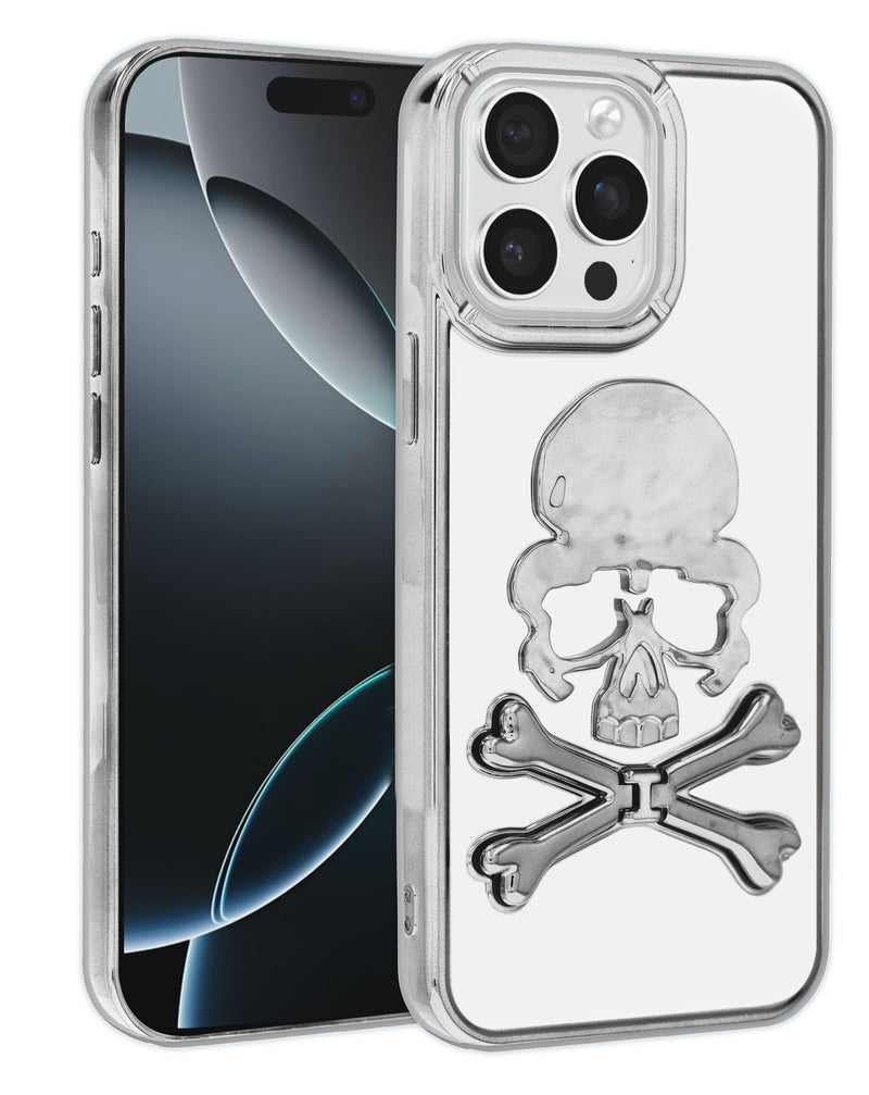 Encuentra la mejor funda transparente con diseño Skull para iPhone 15 Pro Max en Guatemala en SlowBack, tu tienda de accesorios mayorista.