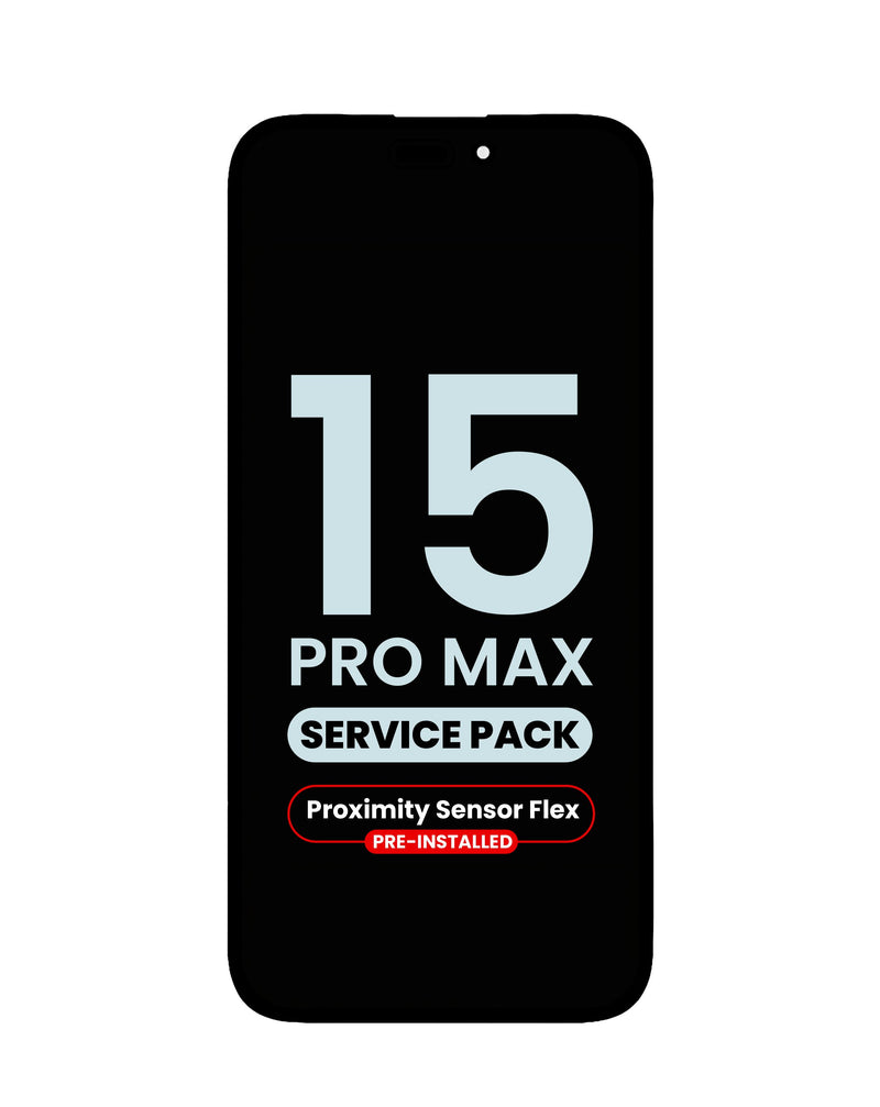 Encuentra la pantalla original OLED con sensor de proximidad y cable flex para iPhone 15 Pro Max en Guatemala.
