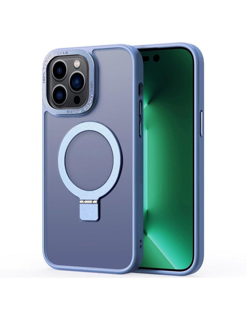 Protector para iPhone 15 Pro Max con soporte de anillo, carga inalámbrica y color azul oscuro en Guatemala para tu dispositivo más reciente.