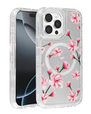 Encuentra la funda transparente Flower Design con cargador inalámbrico para iPhone 15 Pro Max en Guatemala, en SlowBack, mayorista de accesorios para celulares.