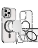 Encuentra la funda magnética transparente delgada con soporte para cámara para iPhone 15 Pro Max en Guatemala.