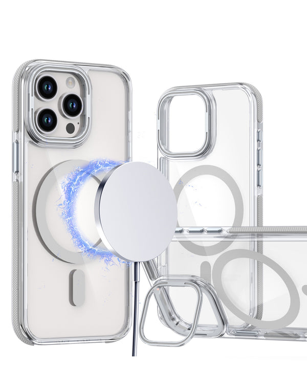 Encuentra la funda clear magnética delgada con soporte de cámara para iPhone 15 Pro Max en Guatemala.