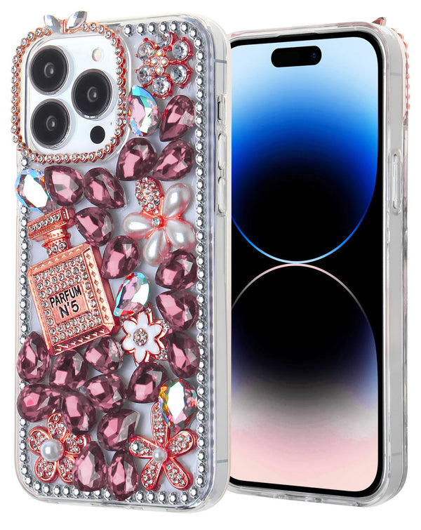 Funda dura de silicone Crystal Flower Perfume - ROSE GOLD iPhone 15 Pro Max