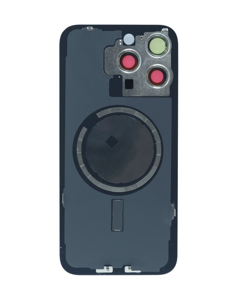 Compra en Guatemala tapas traseras con marco y magneto MagSafe para iPhone 15 Pro Max en color Blue Titanium, en un pack de 2 unidades.
