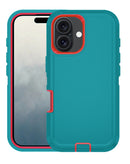 Encuentra la mejor funda heavy duty para iPhone 16 en Guatemala con la combinación de colores TEAL & RED.