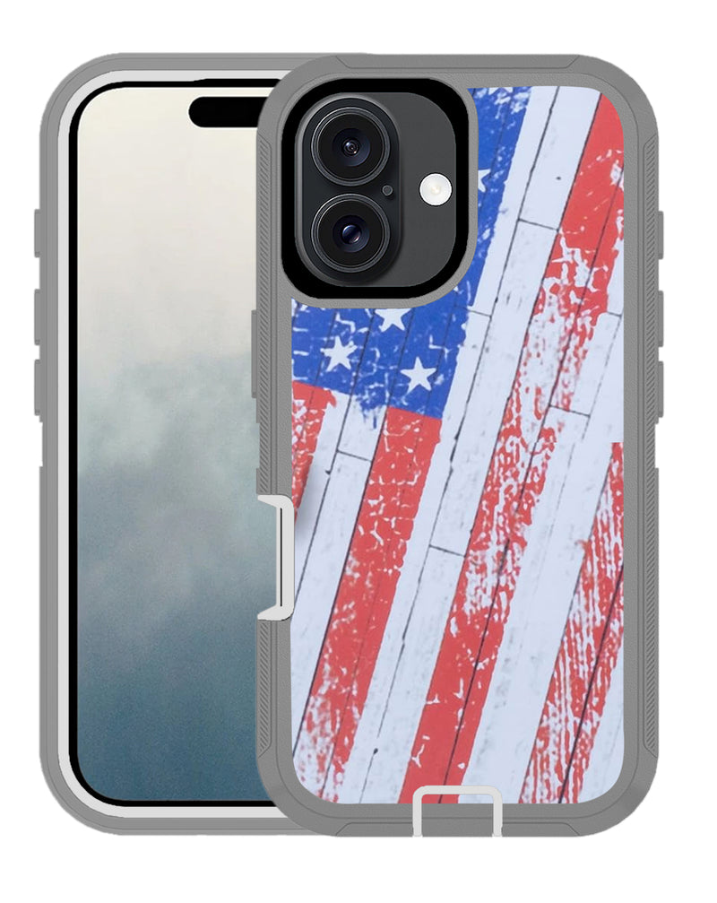 Encuentra la mejor funda de alta resistencia para iPhone 16 con diseño de Bandera de Estados Unidos en Guatemala.