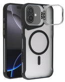 Encuentra el mejor estuche mate transparente con soporte para cámara y carga inalámbrica para iPhone 16 (Negro) en Guatemala.