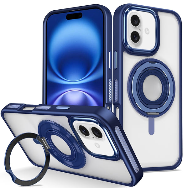 Compra el Skin Feel Transparent Case con soporte anillo de silicone DARK BLUE para iPhone 16 en Guatemala, disponible en SlowBack para proteger tu dispositivo con estilo.
