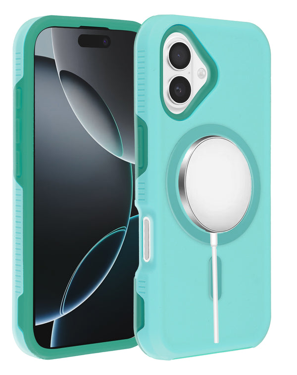Compra la funda de doble capa con carga inalámbrica para iPhone 16 TEAL en Guatemala y disfruta de la comodidad de la carga sin cables.