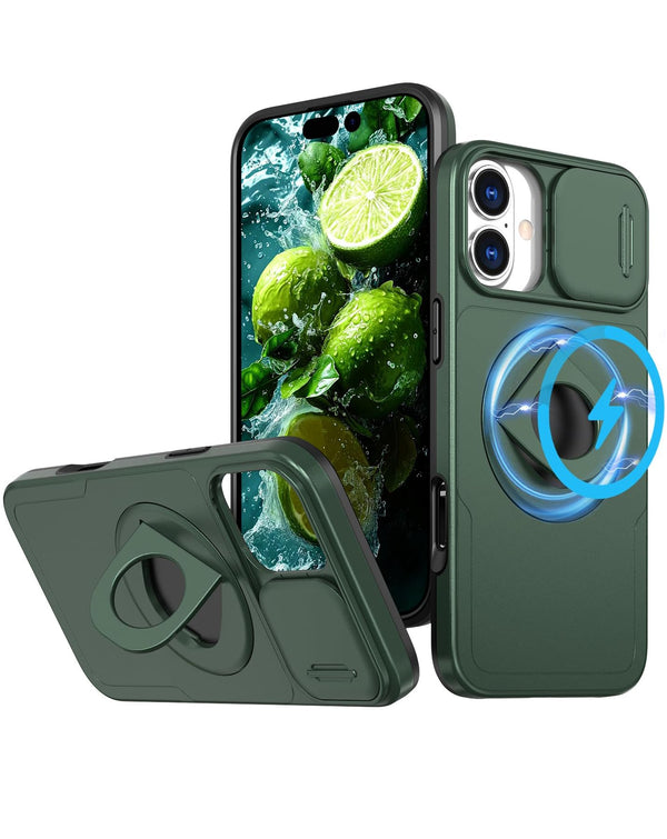 Funda con soporte de anillo y cubre lente de cámara deslizable para iPhone 16 en Guatemala.