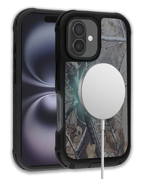 Encuentra la funda con carga inalámbrica heavy duty CAMO BLACK para iPhone 16 en Guatemala en nuestro taller de reparaciones.