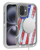 Encuentra la mejor funda de carga inalámbrica y heavy duty con diseño US FLAG para iPhone 16 en Guatemala.