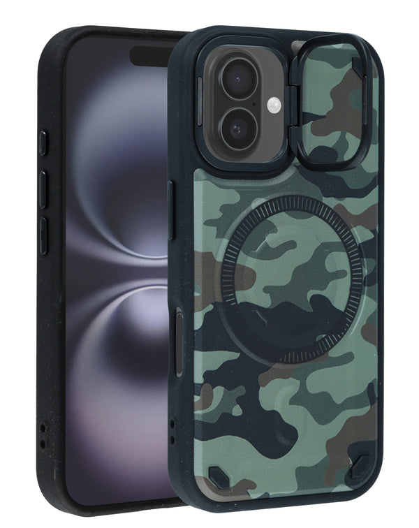 Funda Camo Design magnetica delgada con soporte para camara Kickstand iPhone 16