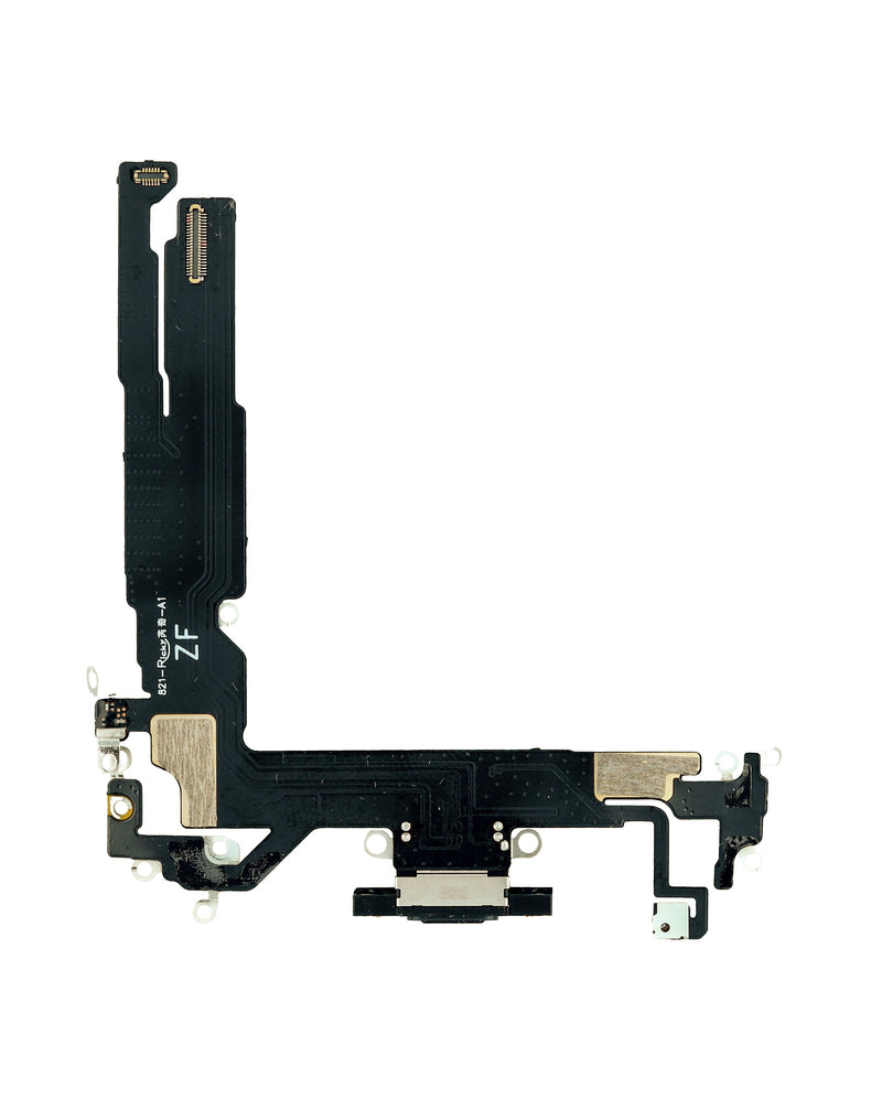 Encuentra en Guatemala un puerto de carga con cable flex para iPhone 16 de color negro en reparaciones de iPhone.