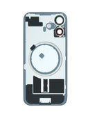 Venta al por mayor de tapa trasera con marco y imán MagSafe para iPhone 16 en Guatemala, sin logo y en color negro.