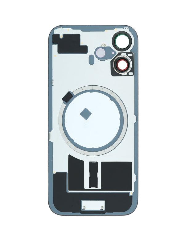 Venta al por mayor de tapa trasera con marco y imán MagSafe para iPhone 16 en Guatemala, sin logo y en color negro.