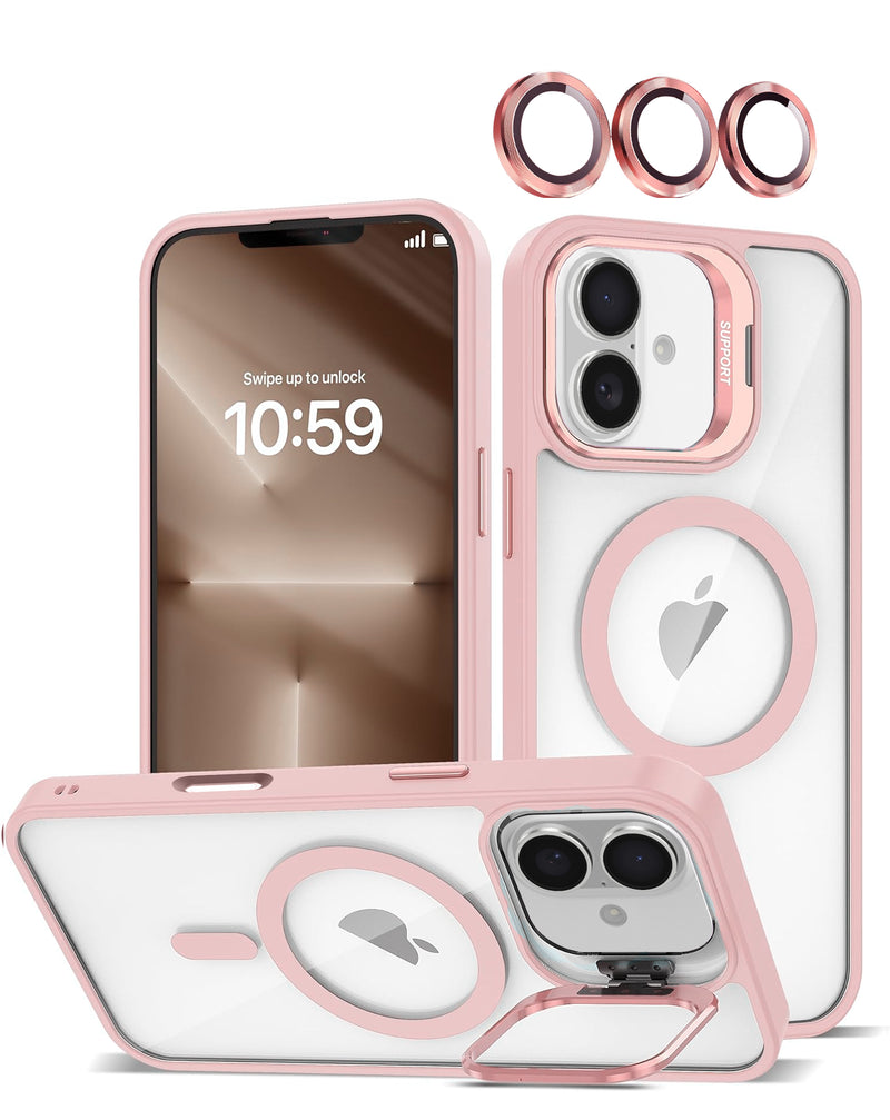Estuche de silicone Transpalet y soporte de camara con lente iPhone 16 - PINK