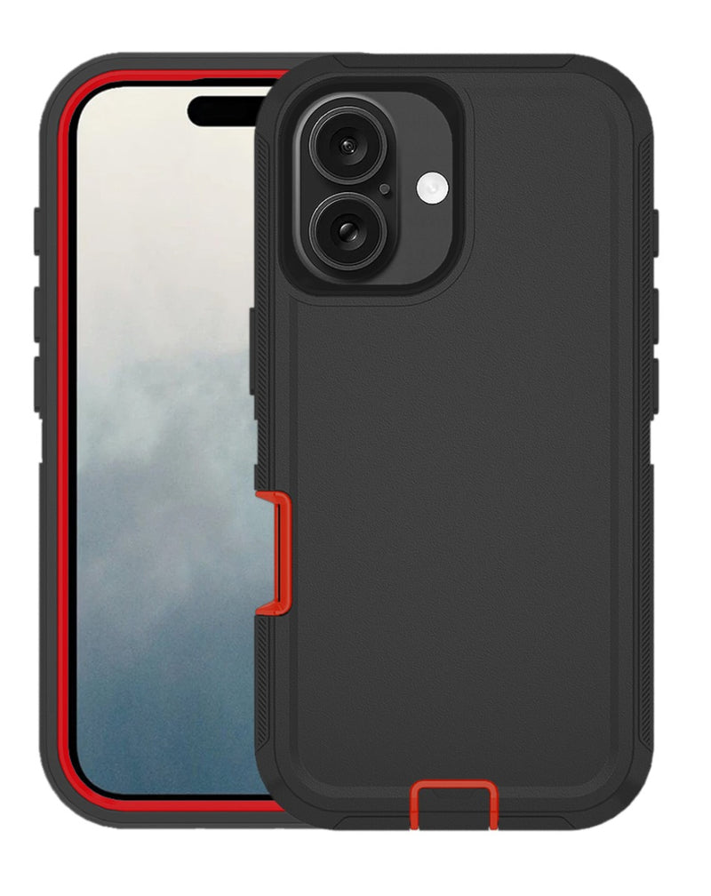 Encuentra la mejor funda heavy duty para iPhone 16 Plus en color negro y rojo en Guatemala.