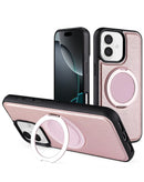 Funda de cuero slim con soporte de carga inalámbrica para iPhone 16 en color rosa, ideal para proteger tu dispositivo en Guatemala.