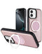 Funda de cuero slim con soporte de carga inalámbrica para iPhone 16 en color rosa, ideal para proteger tu dispositivo en Guatemala.