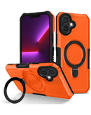 Funda dura antimpacto con soporte para anillo para iPhone 16 en color naranja en Guatemala.