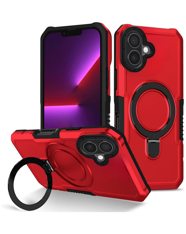 Encuentra la mejor funda rígida antichoque para tu iPhone 16 en Guatemala, disponible en color rojo y con soporte de aro en SlowBack.