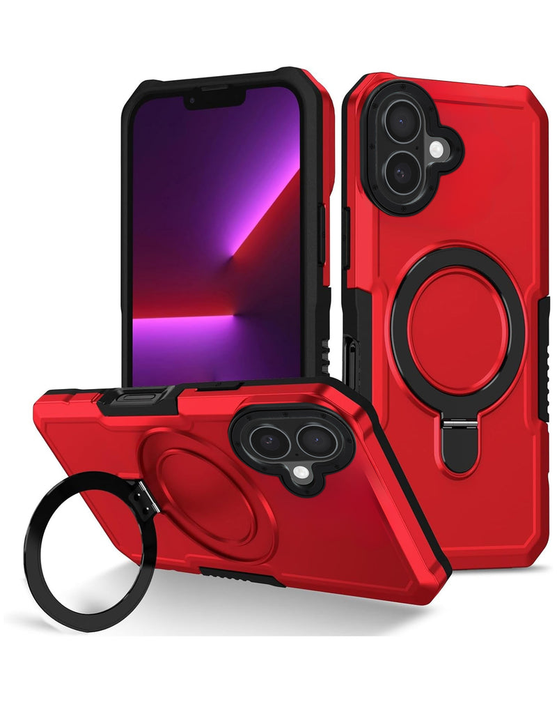 Encuentra la mejor funda rígida antichoque para tu iPhone 16 en Guatemala, disponible en color rojo y con soporte de aro en SlowBack.