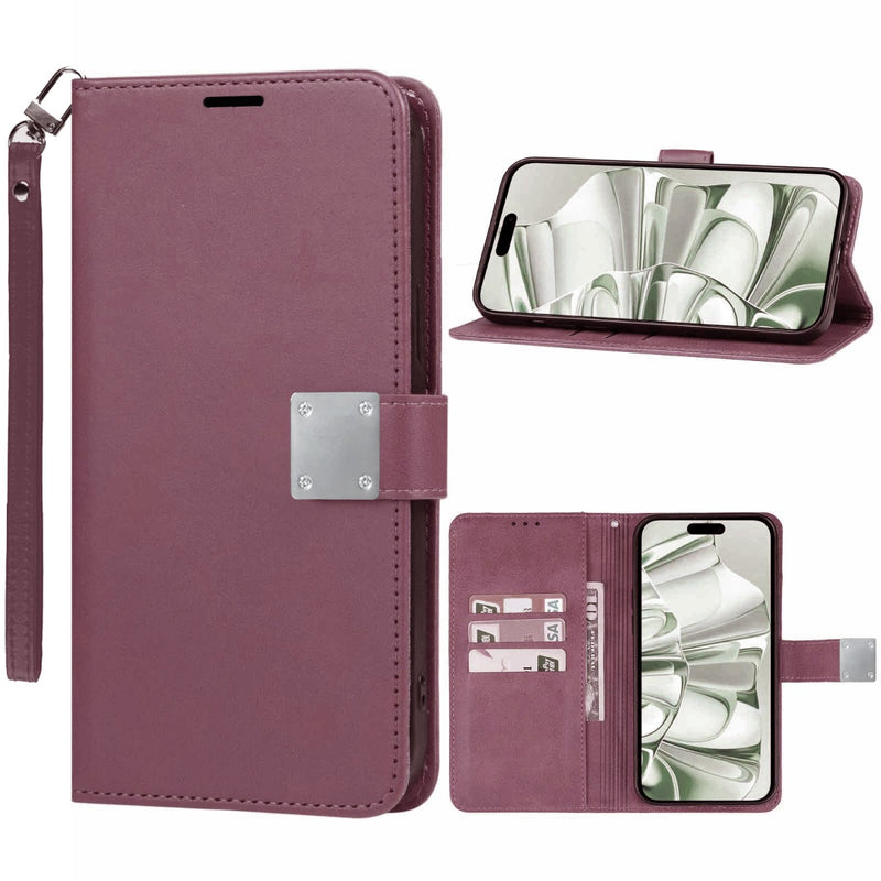 Encuentra la mejor funda cartera de cuero elegante con correa de muñeca para iPhone 16 en Guatemala.